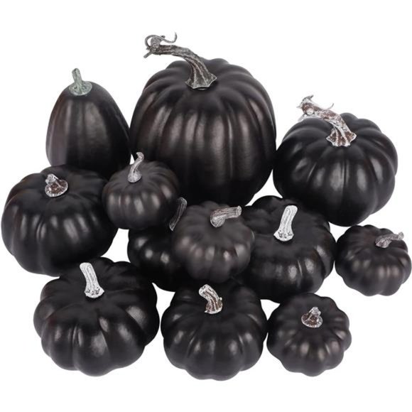 12 Pcs Thanksgiving Decorations Artificial Pumpkins, Black Pumpkins - Picture 1 of 6